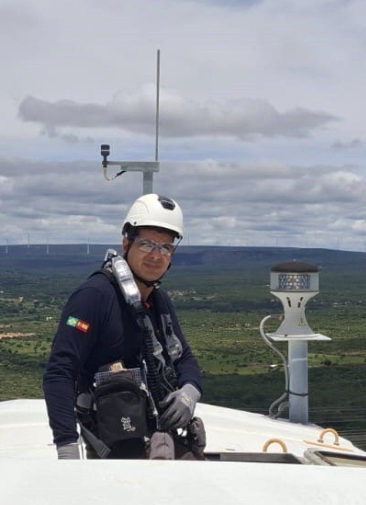 Pedro during fieldwork on a wind turbine